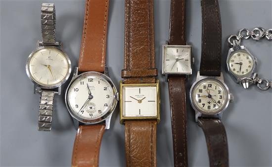 Six assorted mainly ladys wrist watches including Tudor, Benson and Favre Leuba.